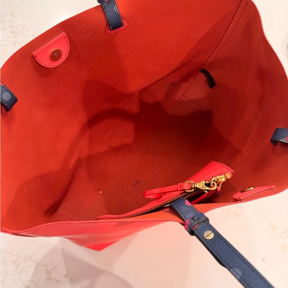 Fossil Neon Coral Tote Bag Large Shopper Beach Travel Bag Polka Dot Straps - Picture 3 of 6